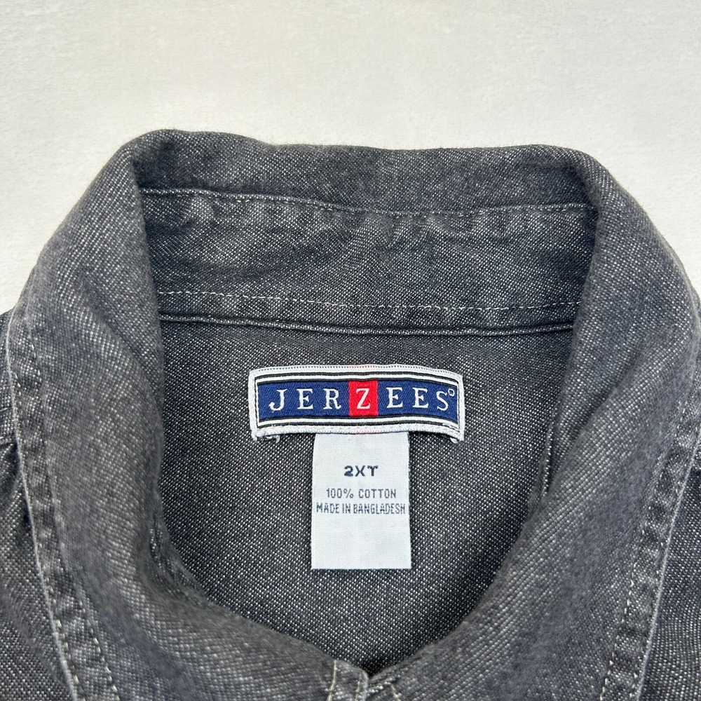 Jerzees Deer Print Shirt Mens 2XLT 2XL Tall Black Grey Chambray Long Sleeve - Picture 6 of 11